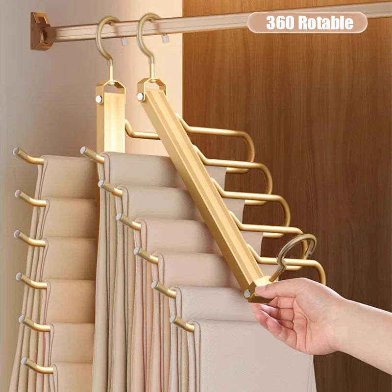 Luxora Aluminum Trouser Hanger with Space-Saving Folding Design and 360° Rotatable Hooks