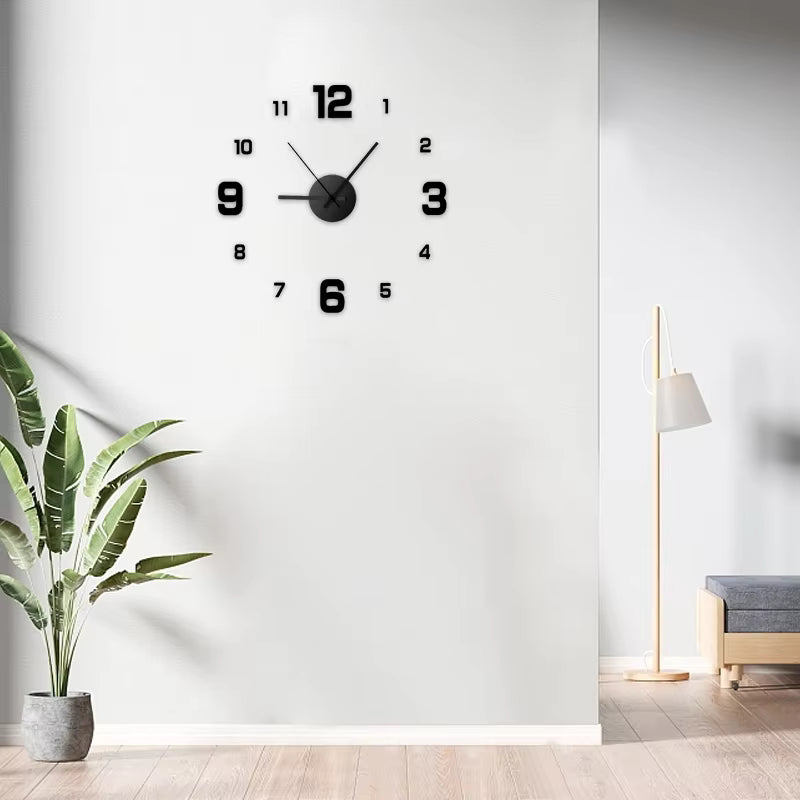 LuxRoyale Frameless Self-Adhesive 3D Wall Clock, Modern Minimalist DIY Decor