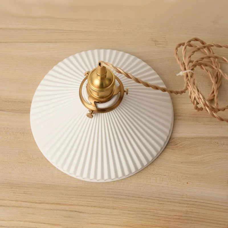 LuxRoyale Vintage Ribbed White Ceramic Minimalist Pendant Light Gold Hardware