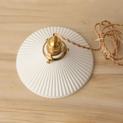 LuxRoyale Vintage Ribbed White Ceramic Minimalist Pendant Light Gold Hardware