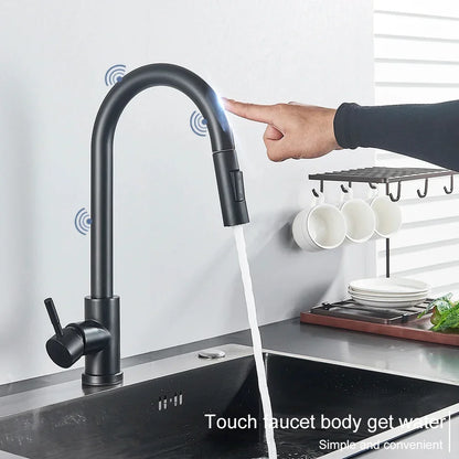 Royallure Touch-Sensor Pull-Out Kitchen Tap – Hands-Free Flow, Swivel Sprayer & Germ-Safe