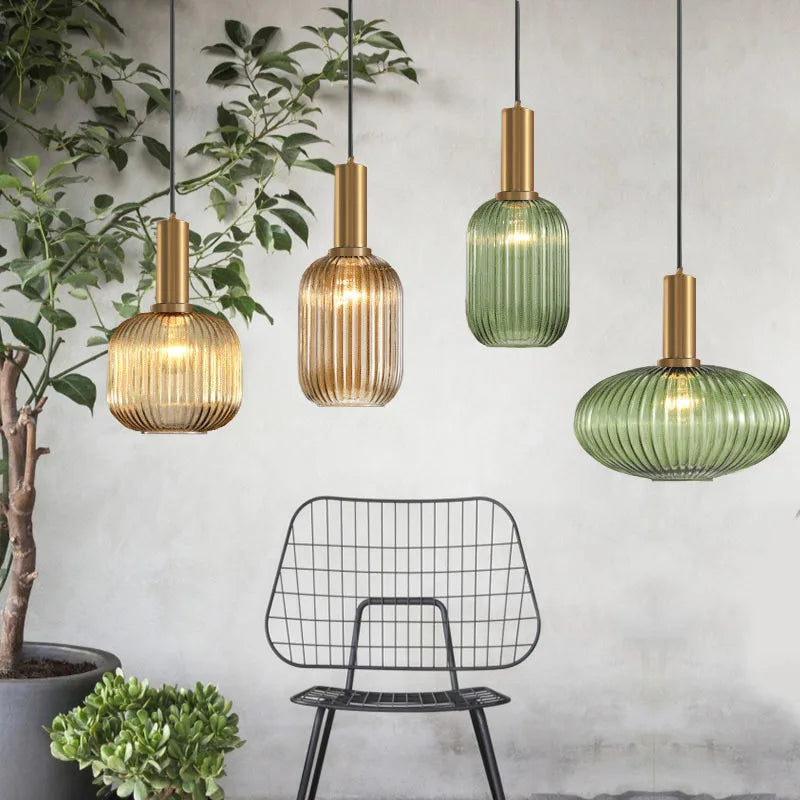 Luxora Nordic Glass Pendant Light, Brass Finish Warm Glow Hanging Lamp