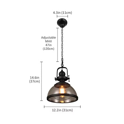 LuxRoyale Industrial Glass Pendant Light, Mid-Century Vintage Iron Dome Hanging Lamp