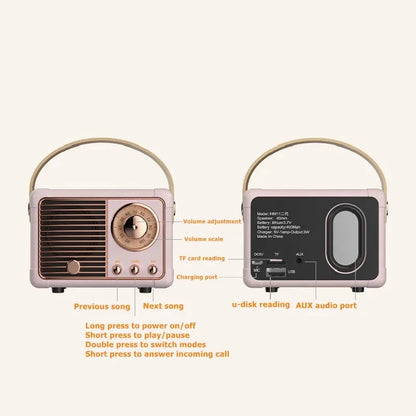Portable Bluetooth Speaker – Retro-Style Multi-Mode Wireless Mini Speaker for Rich Sound