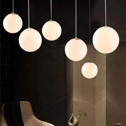 LuxRoyale Nordic Globe Milky Glass Pendant Light, Sphere Minimalist Pendant Lamp With Soft Glow