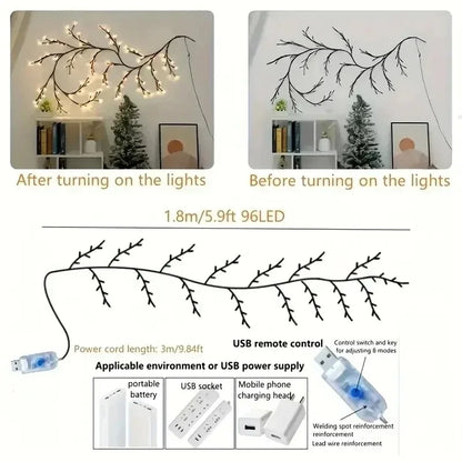 RoyaleGlow Cherry Blossom String Lights – 96 LED USB Branch Lamps - Cherry Blossom
