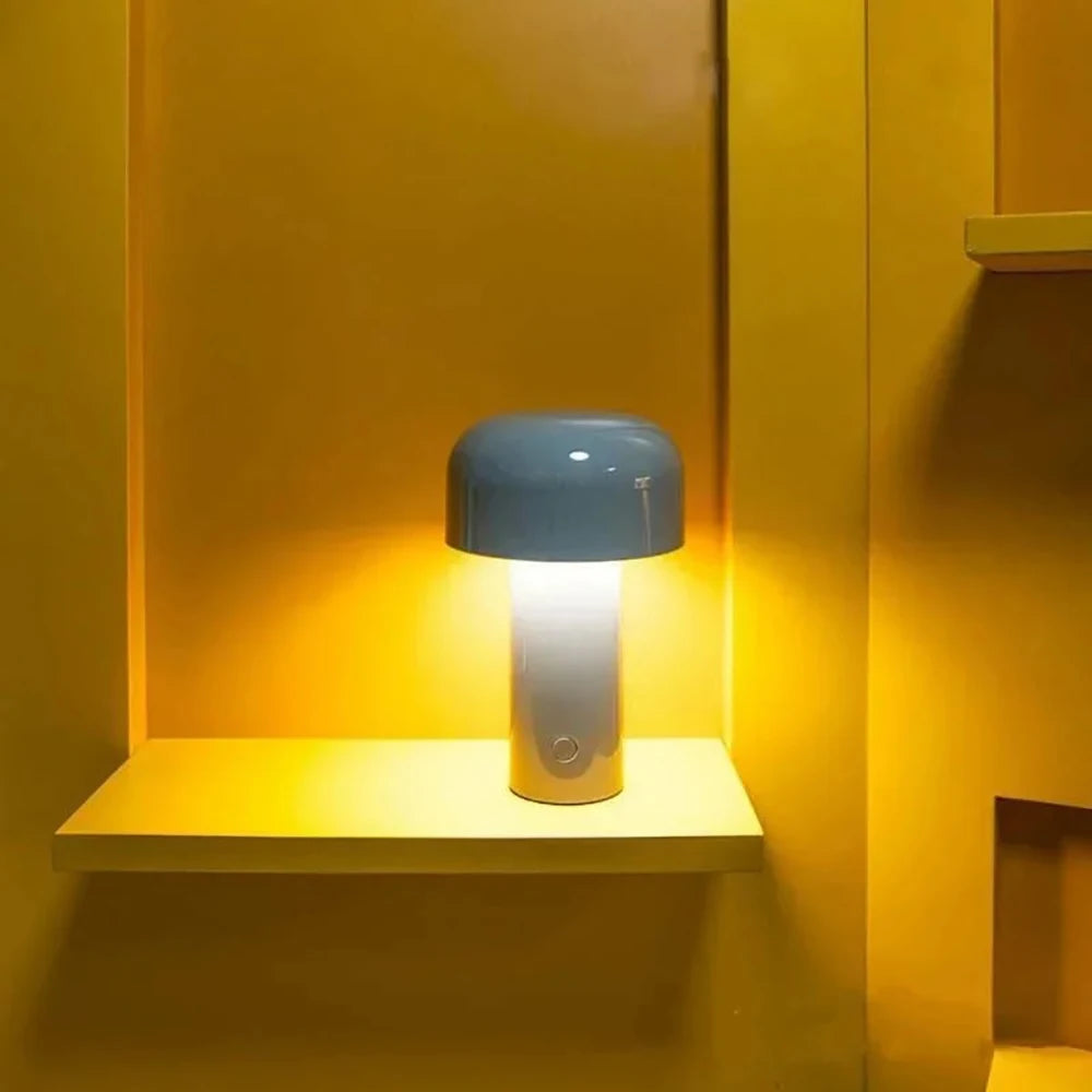 Italian Designer Mushroom Table Lamp Night Light - Portable Cordless Touch Lamp - White