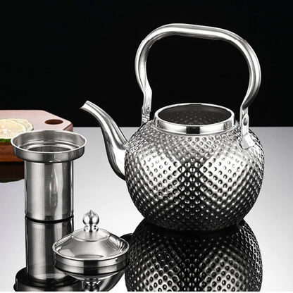 Royallure Hammer-Textured Stainless Steel Kettle with Built-In Strainer – 1.2–2 L Outdoor & Stovetop Ready