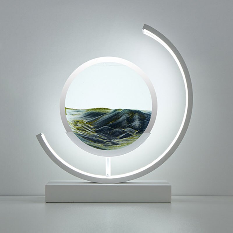 Royallure 3D Hourglass LED Lamp - Mesmerizing Sand Art for Home Decor - White Moon-Black