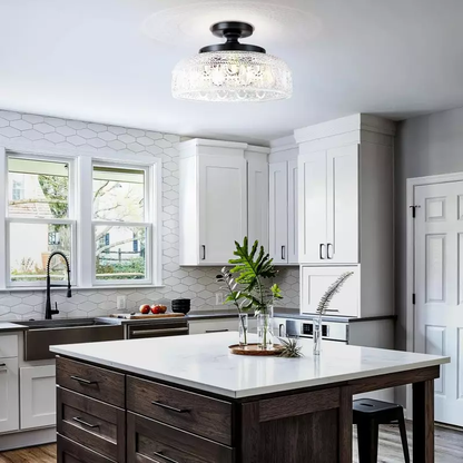 Royelux Mid-Century Green Textured Glass Flush Mount Ceiling Light