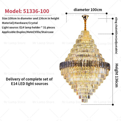 RoyaleGlow Anwar Crystal Chandelier Custom Size Luxury