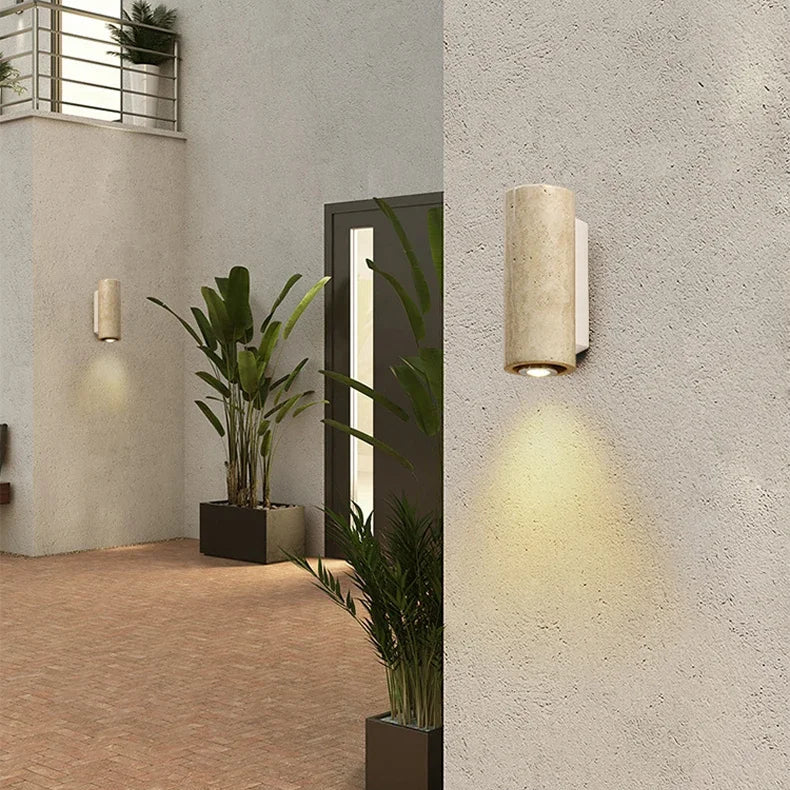 LuxRoyale Luxurious Wabi Sabi Yellow Marble Dimmable Wall Lamp - Travertine Stair Corridor Decor Sconce