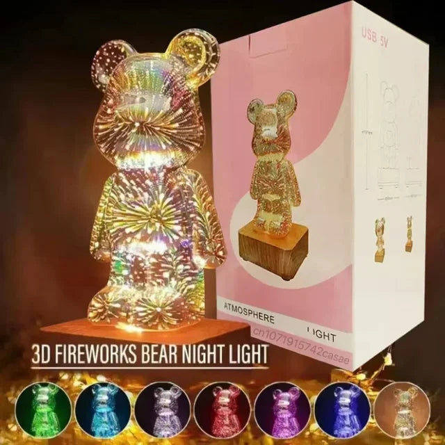 Add Magic to Your Space with the 3D Bear Firework LED Lamp - 3 Color