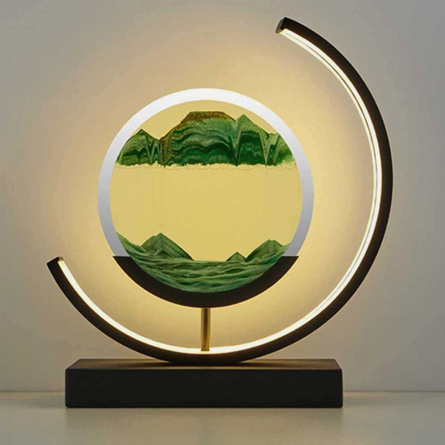 Royallure 3D Hourglass LED Lamp - Mesmerizing Sand Art for Home Decor - White Moon-green