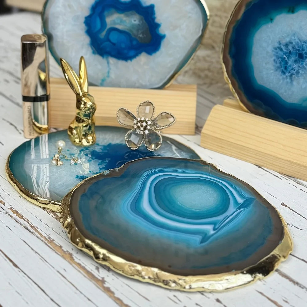 Luxora Blue Agate Coaster with Gold-Plated Edges – Heat-Resistant Beverage Holder