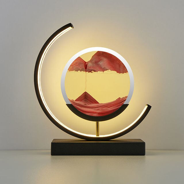 Royallure 3D Hourglass LED Lamp - Mesmerizing Sand Art for Home Decor - Black Moon-red
