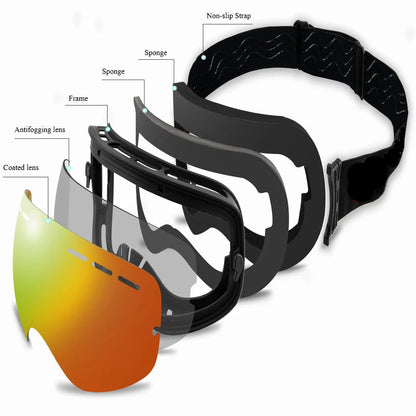 Luxora Double Layer Anti-Fog Ski Goggles with Interchangeable Lenses and UV400 Protection