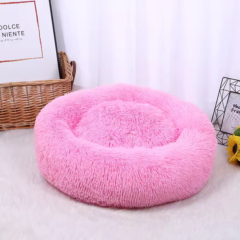 Royallure Cozy Donut Plush Round Dog Bed for Comfort and Anxiety Relief in Multiple Sizes