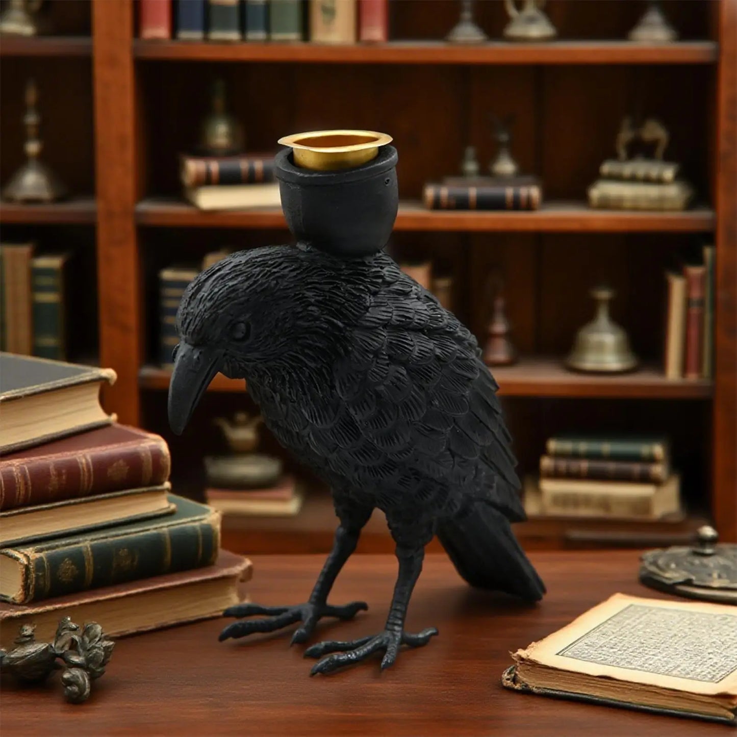 Halloween black crow candle holder decoration item, Halloween setup accessory, resin craft candle holder decoration item