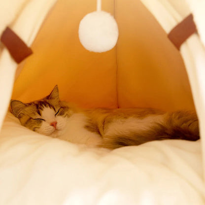 Luxora Tent-Shaped Warm Cat Bed with Soft Cotton Padding and 3D Memory Sponge Support