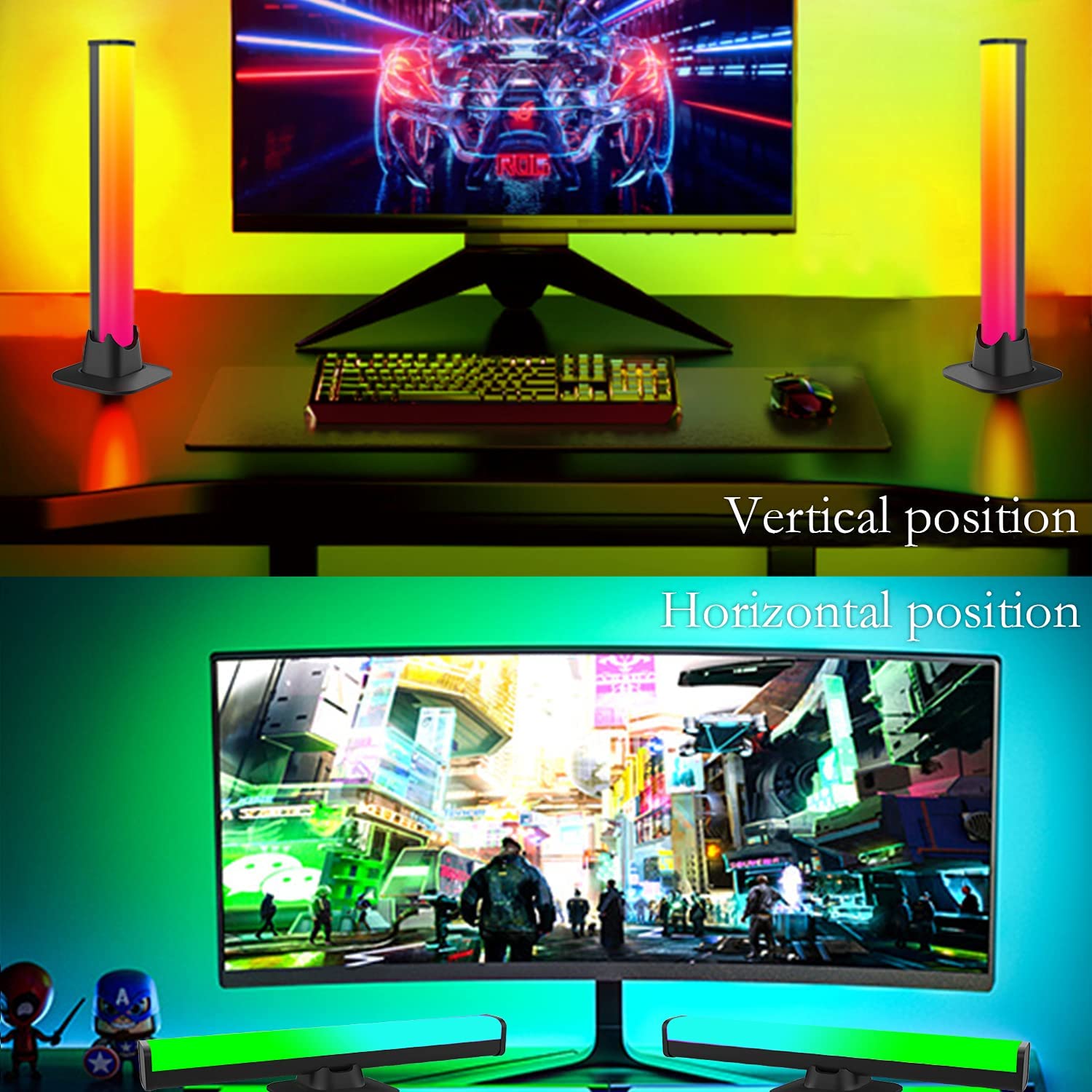 Royelux Rhythmic Light Bars - Sound Sync RGB LED Bars with App Control, USB-Powered - 1-Pack