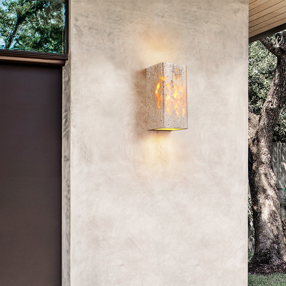 LuxRoyale Natural Travertine LED Wall Sconce- Wabi Sabi Cube Up Down Light