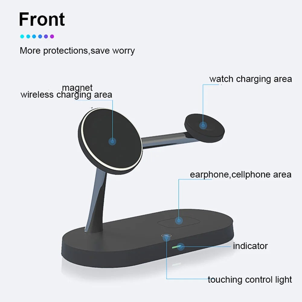 Rayvia 3-in-1 Wireless Charging Station for Smartphone Smartwatch and Earbuds with Night Light