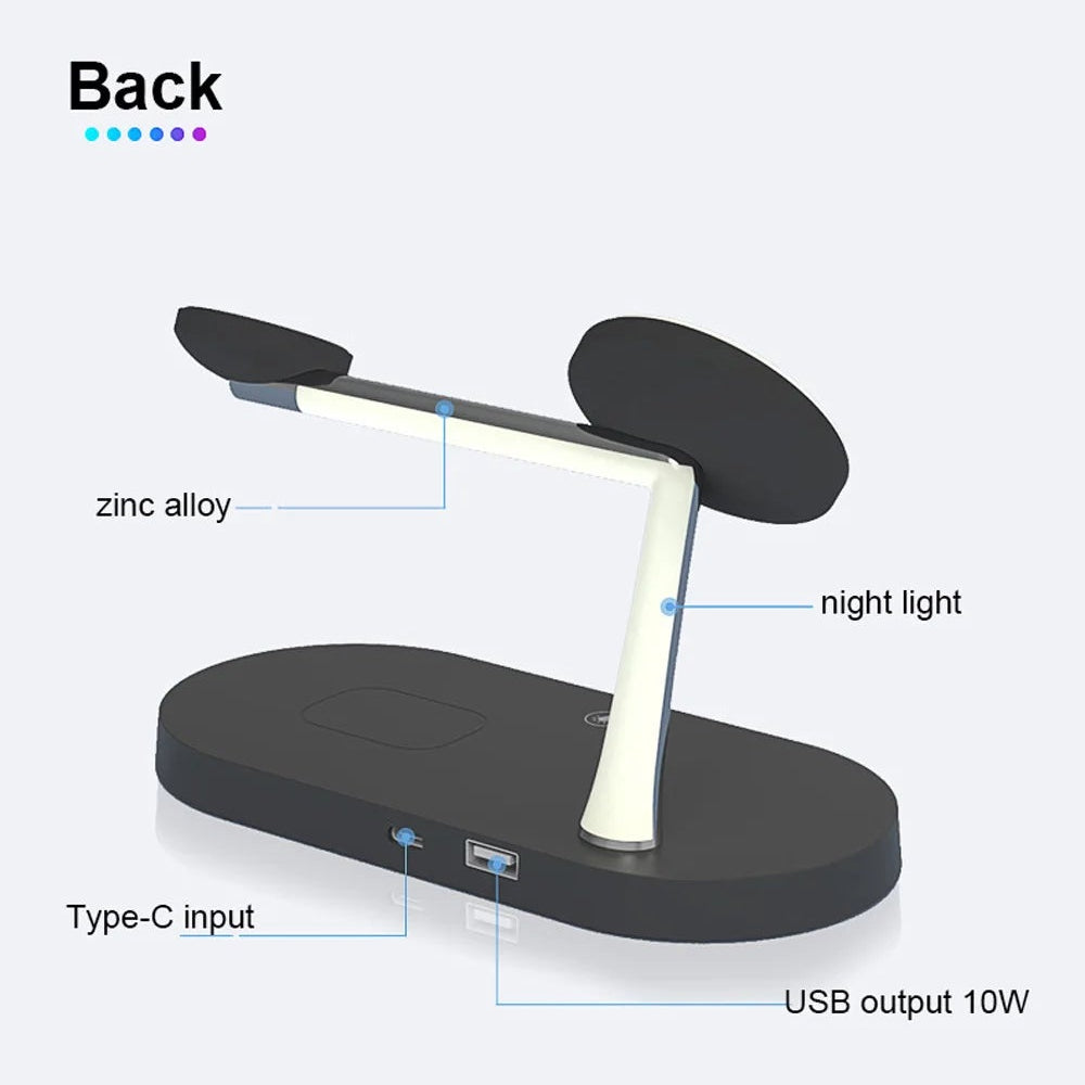 Rayvia 3-in-1 Wireless Charging Station for Smartphone Smartwatch and Earbuds with Night Light