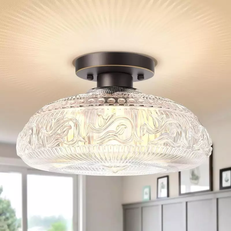 Royelux Modern Engraved Glass Semi-Flush Mount Ceiling Light