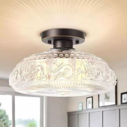 Royelux Modern Engraved Glass Semi-Flush Mount Ceiling Light