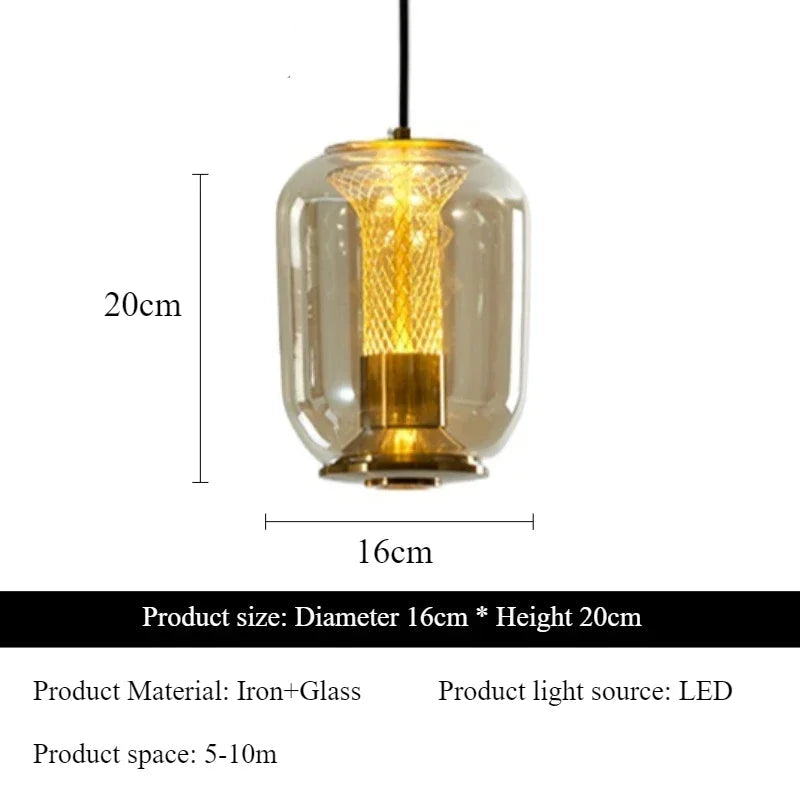 Luxora Glass Pendant Light, Warm Amber Glow Modern Hanging Lamp for Dining Room