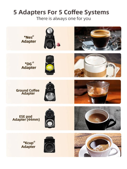 5-in-1 Coffee Machine – 20-Bar Multiple Capsule Brewer with Milk Frother