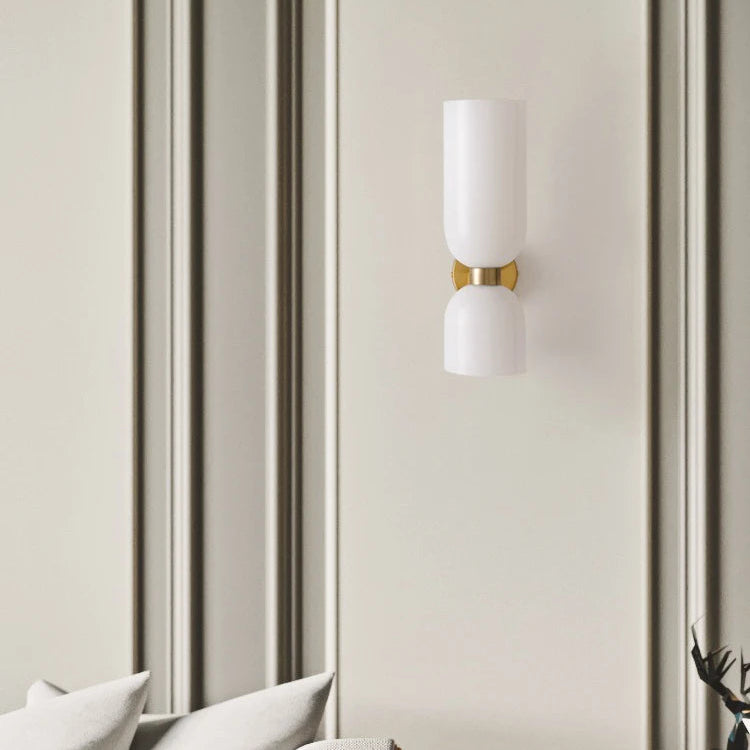 LuxRoyale Modern Brass Wall Sconce with Dual Blue Frosted Glass Shades