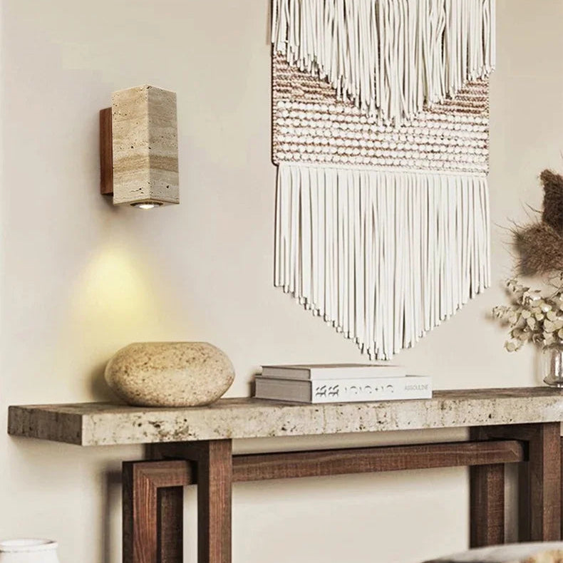 LuxRoyale Luxurious Wabi Sabi Yellow Marble Dimmable Wall Lamp - Travertine Stair Corridor Decor Sconce