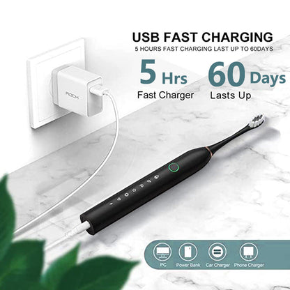 Luxora Rechargeable Ultrasonic Electric Toothbrush with 8 Heads