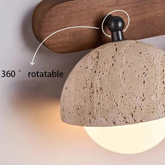LuxRoyale Travertine Wabi-Sabi Vanity Light with Walnut Backplate