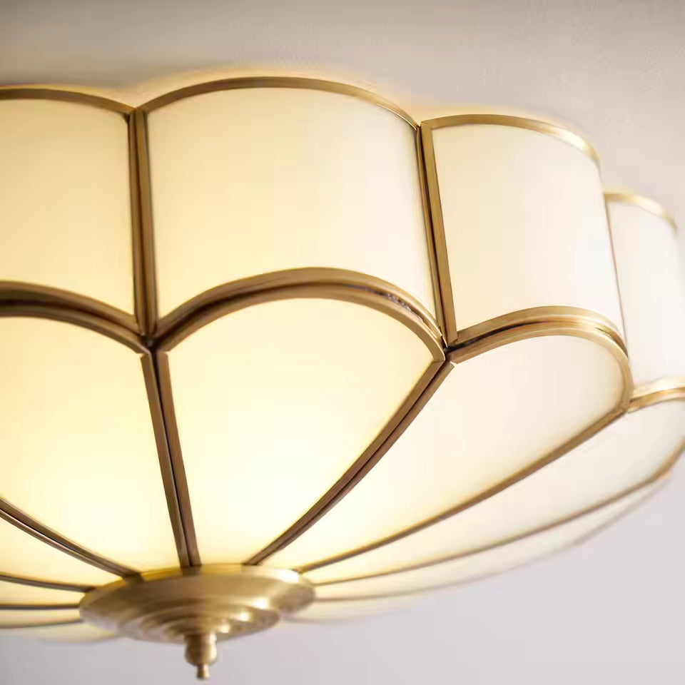 LuxRoyale Flower Glass Recessed Ceiling Light, Frosted Brass Frame Modern Lamp