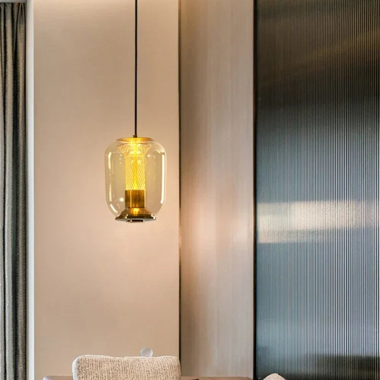 Luxora Glass Pendant Light, Warm Amber Glow Modern Hanging Lamp for Dining Room