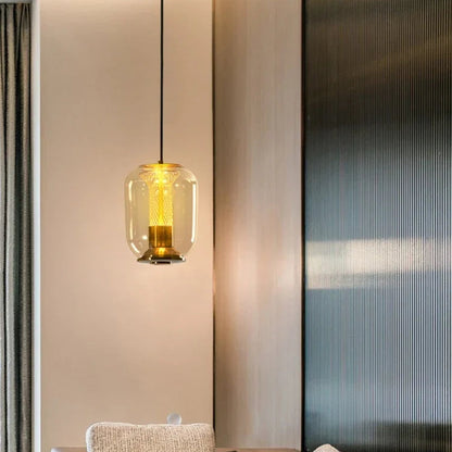 Luxora Glass Pendant Light, Warm Amber Glow Modern Hanging Lamp for Dining Room