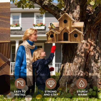 Luxora Wooden Birdhouse with Rustic Design - Durable Safe Shelter for Birds