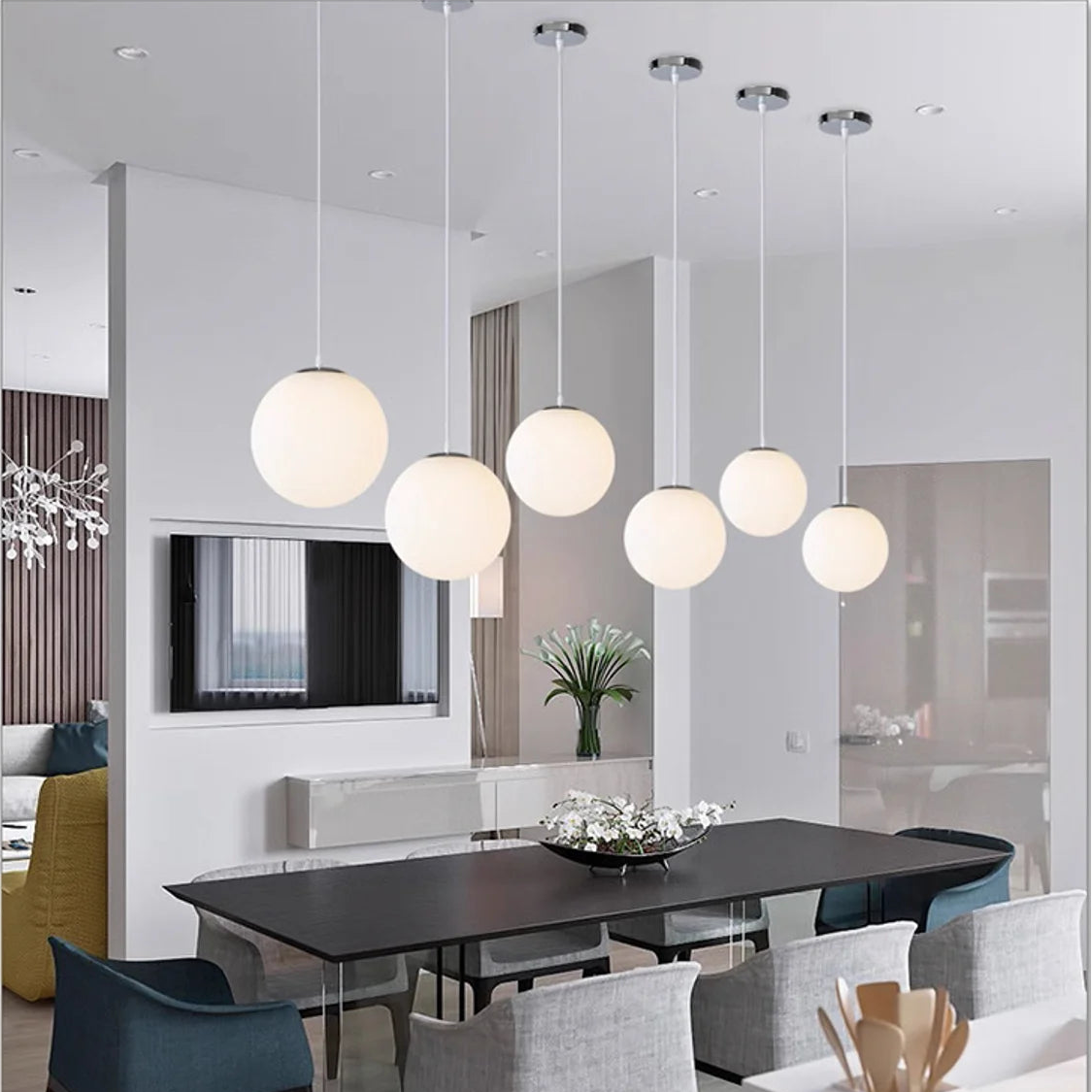 LuxRoyale Nordic Globe Milky Glass Pendant Light, Sphere Minimalist Pendant Lamp With Soft Glow