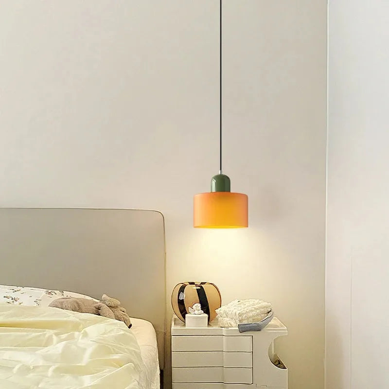 Royaleva Glass Pendant Light With Layered Color Block Drum Shade