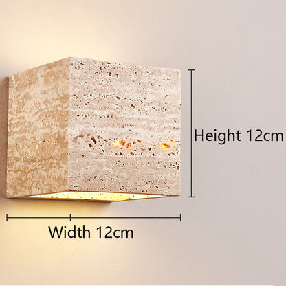 LuxRoyale Natural Travertine LED Wall Sconce- Wabi Sabi Cube Up Down Light