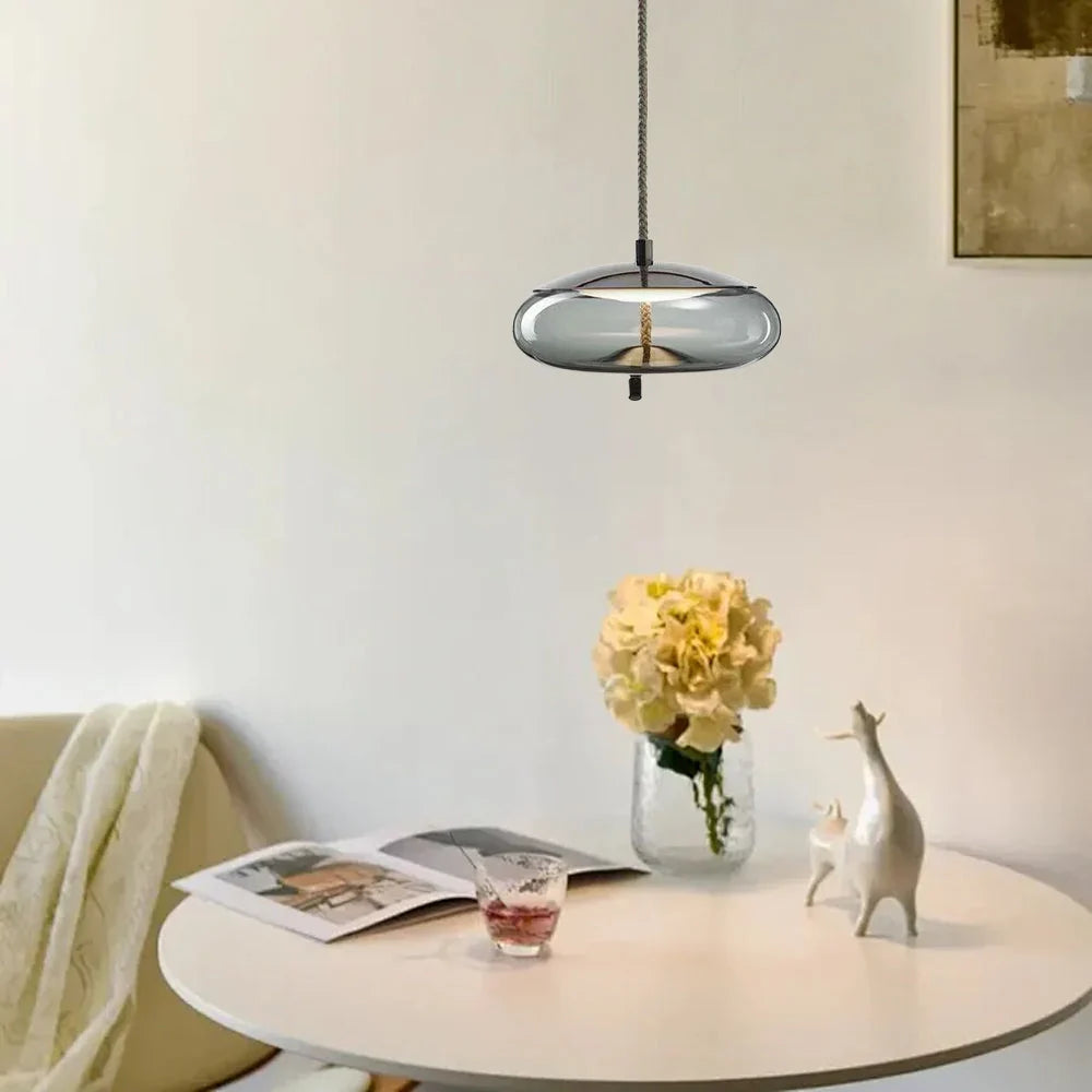 LuxRoyale Modern Glass Pendant Light - Adjustable Rope Hanging Lamp For Living Room