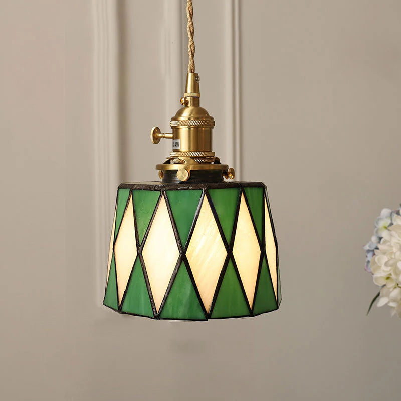 RoyaleGlow Vintage Tiffany Style Stained Glass Pendant Light for Bedroom, Balcony