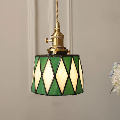 RoyaleGlow Vintage Tiffany Style Stained Glass Pendant Light for Bedroom, Balcony