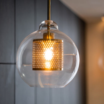 LuxRoyale Double-Layer Glass Pendant Light With Inner Mesh Core and Outer Glass Shade