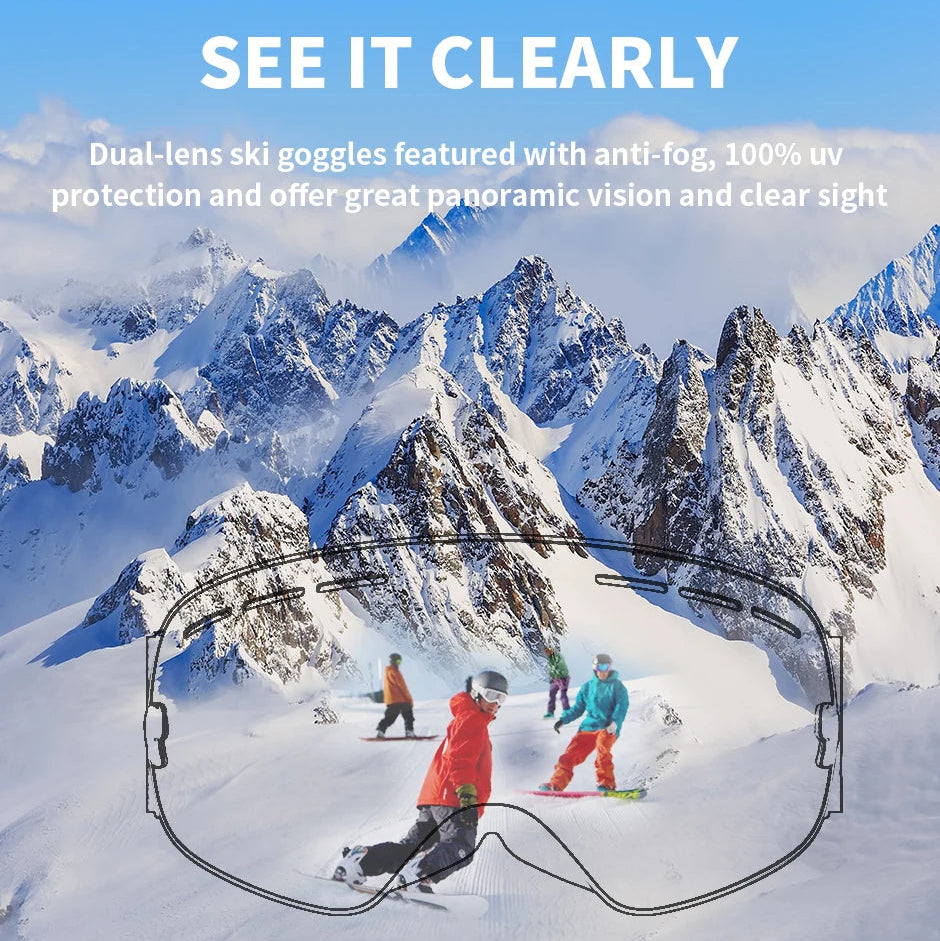 Luxora Double Layer Anti-Fog Ski Goggles with Interchangeable Lenses and UV400 Protection