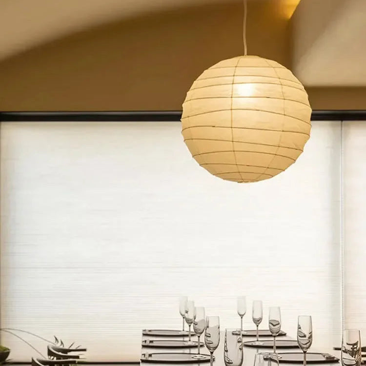 LuxRoyale Japanese Rice Paper Globe Pendant Light, Wabi Sabi Hanging Lamp