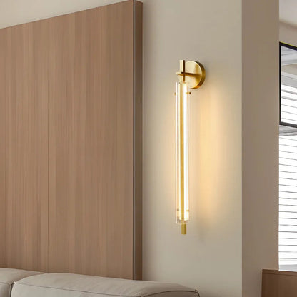 LuxRoyale Brass Wall Lamp With Clear Glass Tube, Dimmable Sconce For Living Room, Premium Luxury Glow